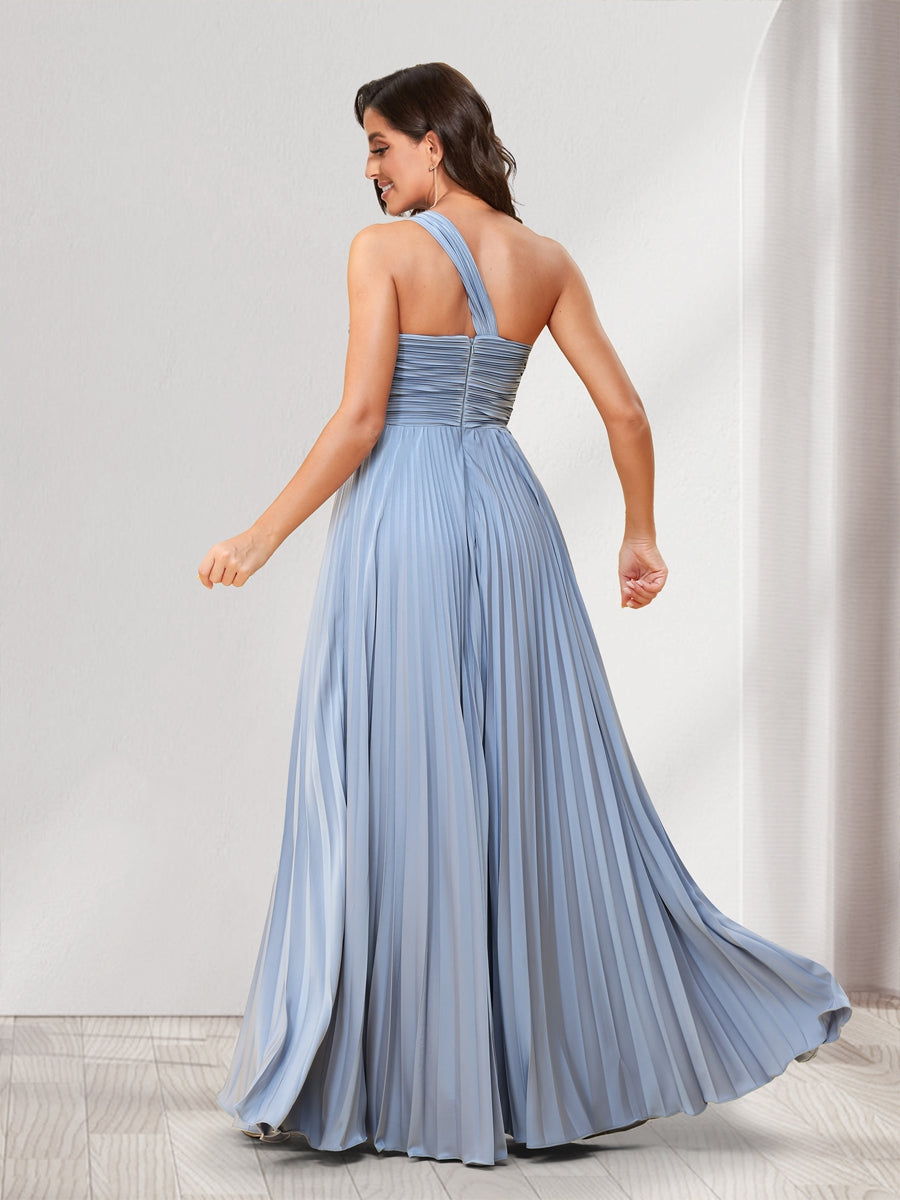 A-Line/Princess One-Shoulder Floor-Length Bridesmaid Dresses With Pleats