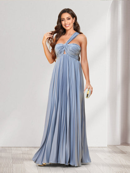 A-Line/Princess One-Shoulder Floor-Length Bridesmaid Dresses With Pleats