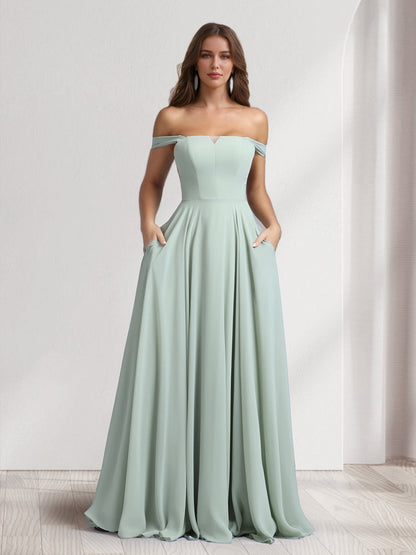 A-Line/Princess Square Neck Floor-Length Bridesmaid Dresses With Pockets
