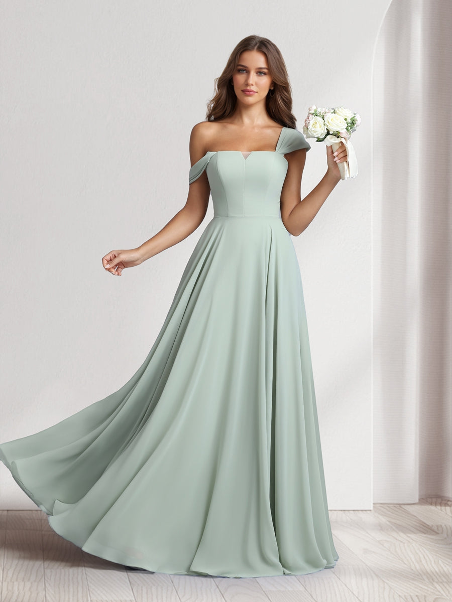 A-Line/Princess Square Neck Floor-Length Bridesmaid Dresses With Pockets