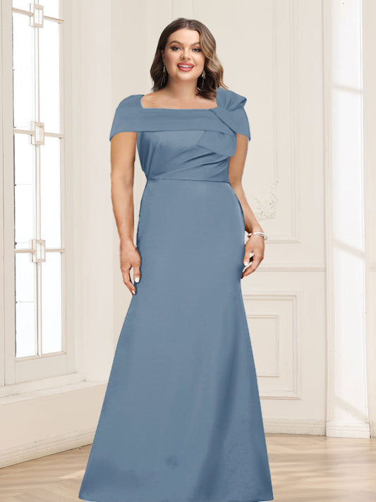 Trumpet/Mermaid Square Neck Short Sleeves Plus Size Mother of the Bride Dresses with Ruched