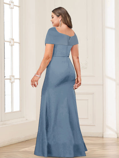 Trumpet/Mermaid Square Neck Short Sleeves Plus Size Mother of the Bride Dresses with Ruched