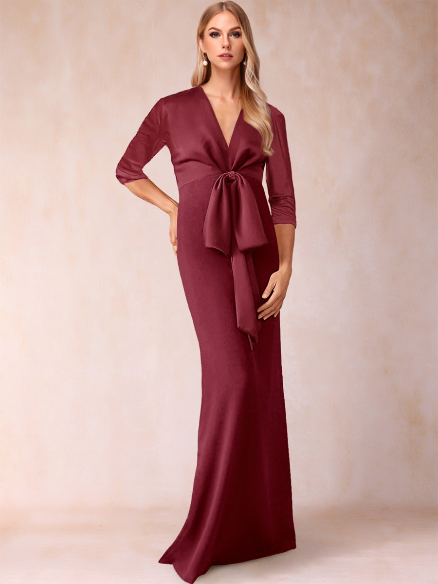 Sheath/Column V-Neck 3/4 Sleeves Mother of the Bride Dresses with Bow Knot