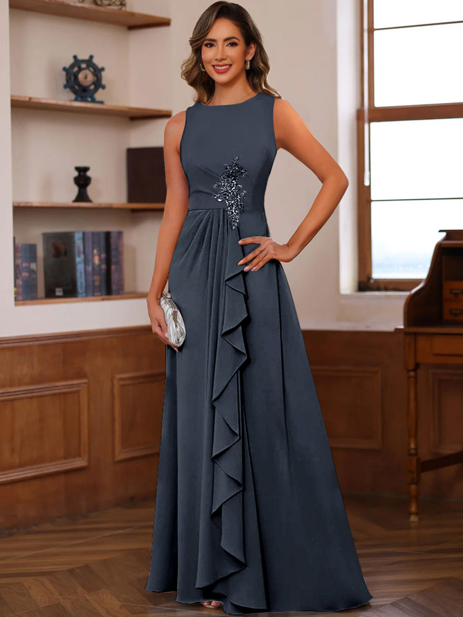 A-Line/Princess Crew Neck Sleeveless Mother of the Bride Dresses with Appliques & Ruffles