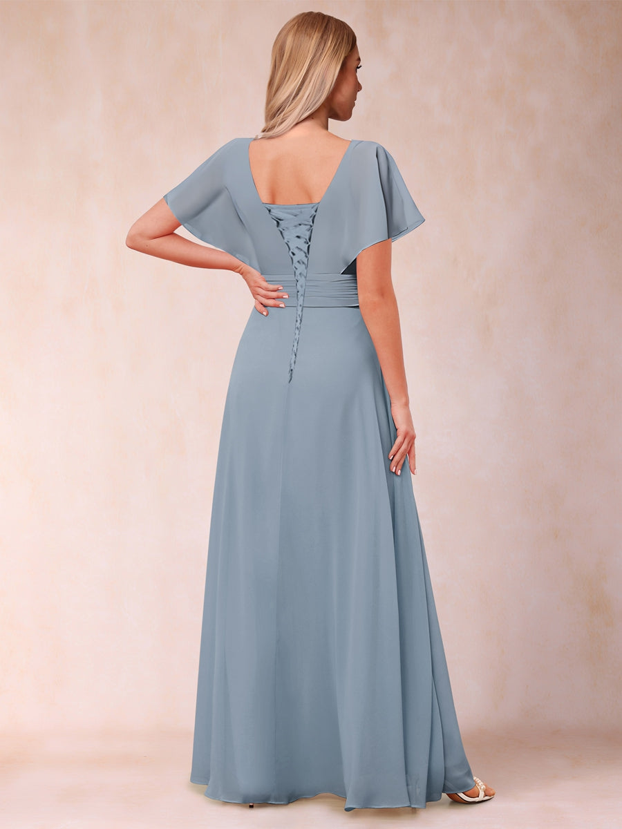 A-Line/Princess V-Neck Long Mother of the Bride Dresses with Ruffles