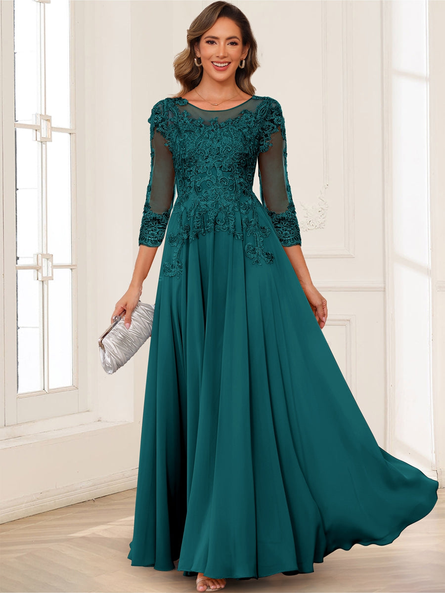 A-Line/Princess Scoop Long Sleeves Chiffon Mother of the Bride Dresses with Applique
