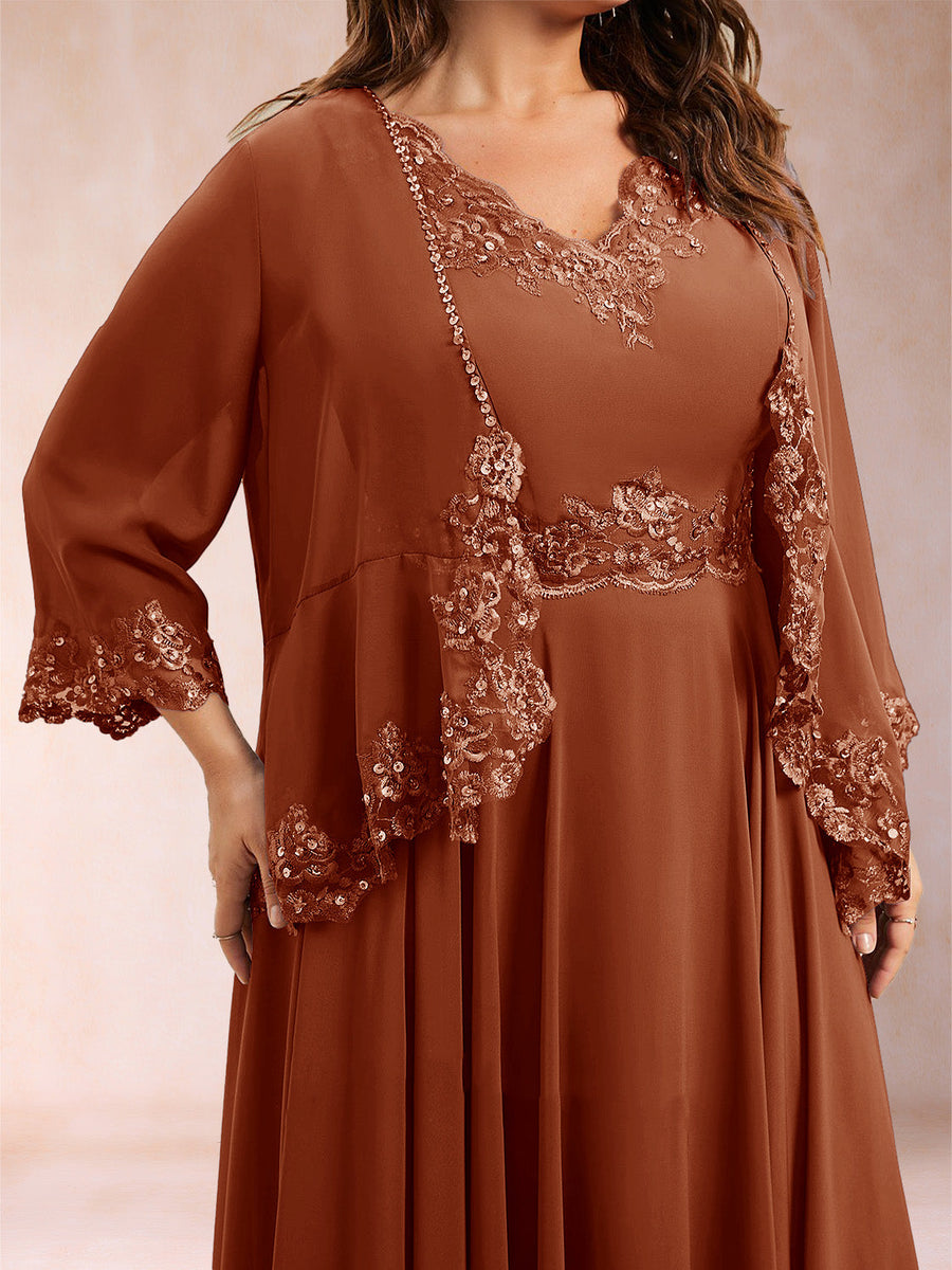 Chiffon 3/4 Sleeves Mother's Cardigan With Beading Appliques Lace