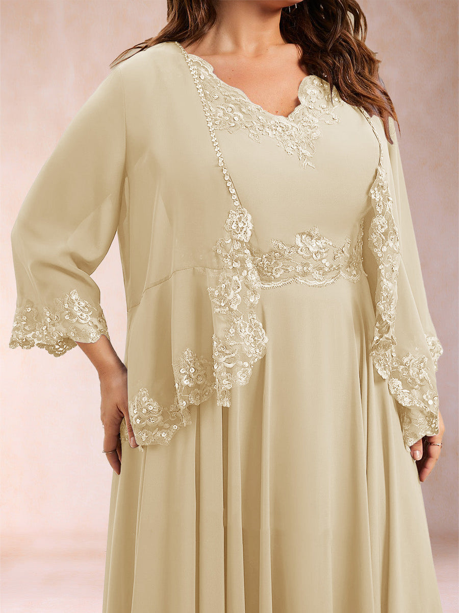 Chiffon 3/4 Sleeves Mother's Cardigan With Beading Appliques Lace