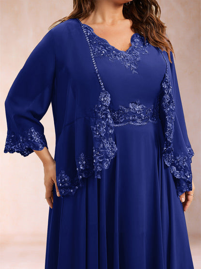 Chiffon 3/4 Sleeves Mother's Cardigan With Beading Appliques Lace