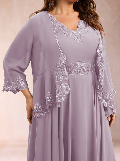 Chiffon 3/4 Sleeves Mother's Cardigan With Beading Appliques Lace
