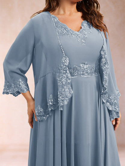 Chiffon 3/4 Sleeves Mother's Cardigan With Beading Appliques Lace