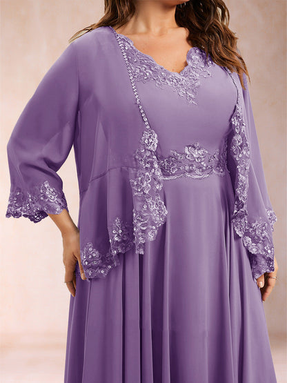 Chiffon 3/4 Sleeves Mother's Cardigan With Beading Appliques Lace
