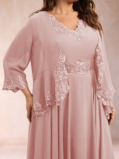 Chiffon 3/4 Sleeves Mother's Cardigan With Beading Appliques Lace