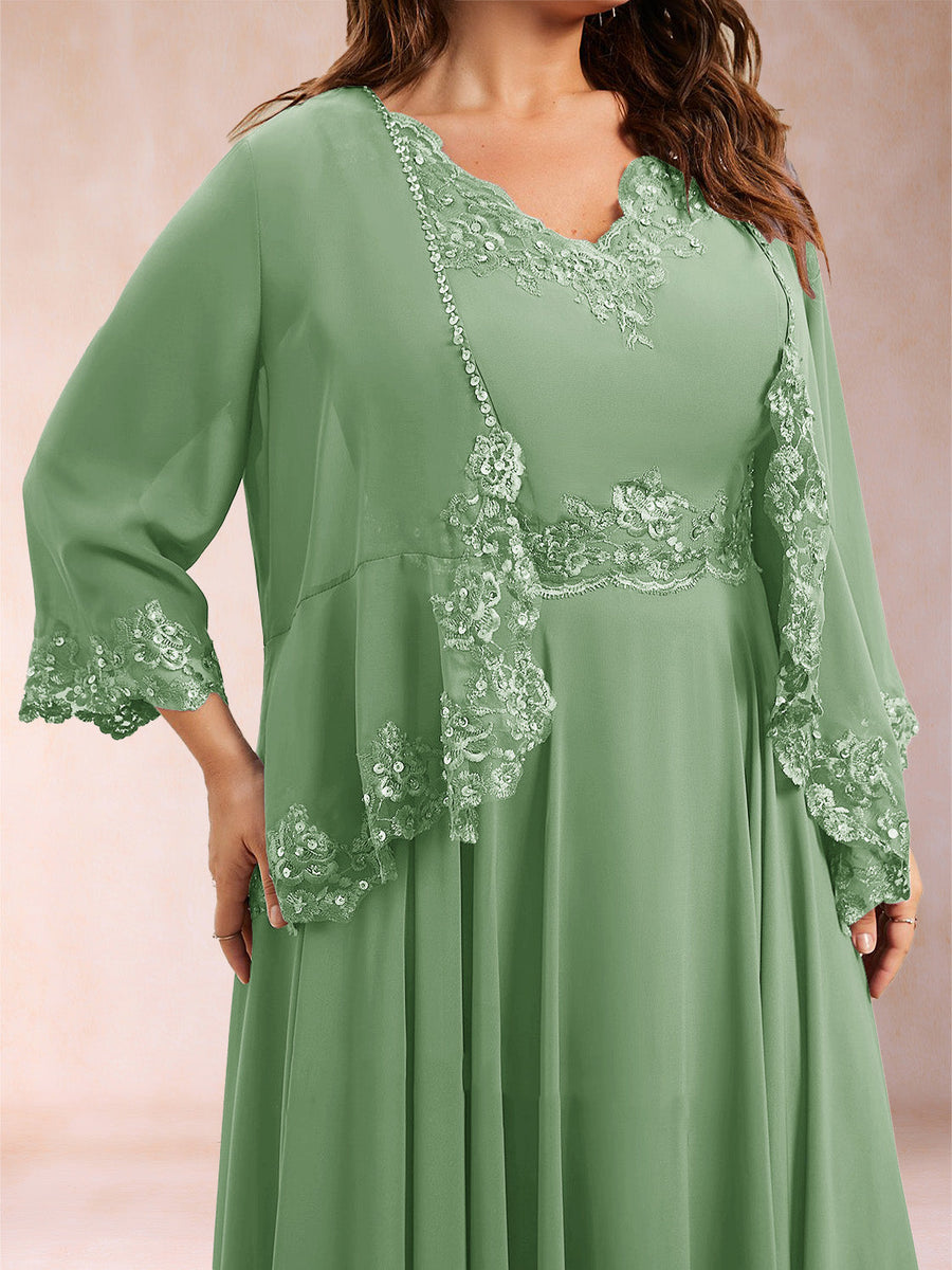 Chiffon 3/4 Sleeves Mother's Cardigan With Beading Appliques Lace