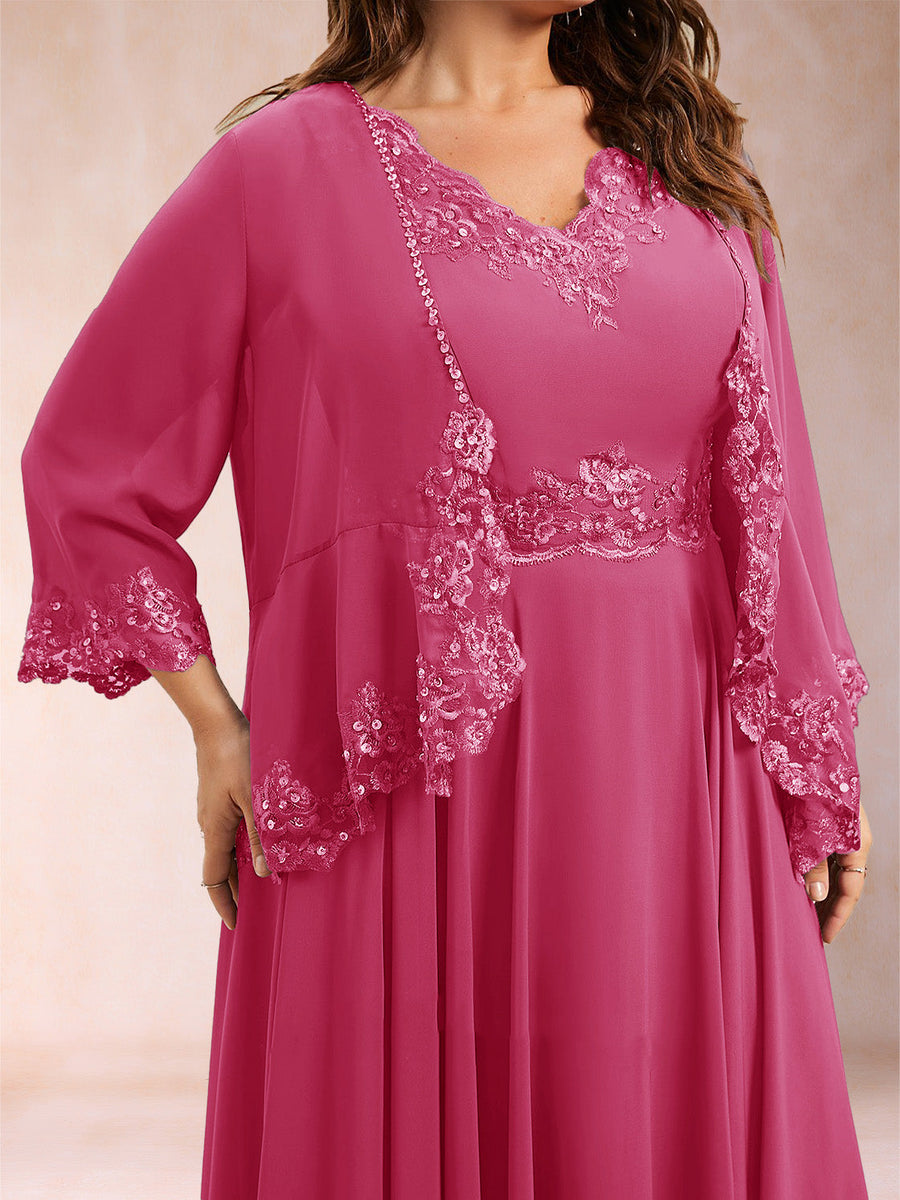 Chiffon 3/4 Sleeves Mother's Cardigan With Beading Appliques Lace