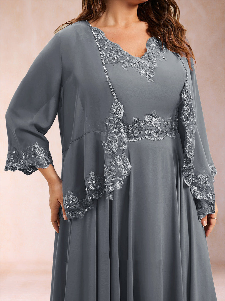 Chiffon 3/4 Sleeves Mother's Cardigan With Beading Appliques Lace