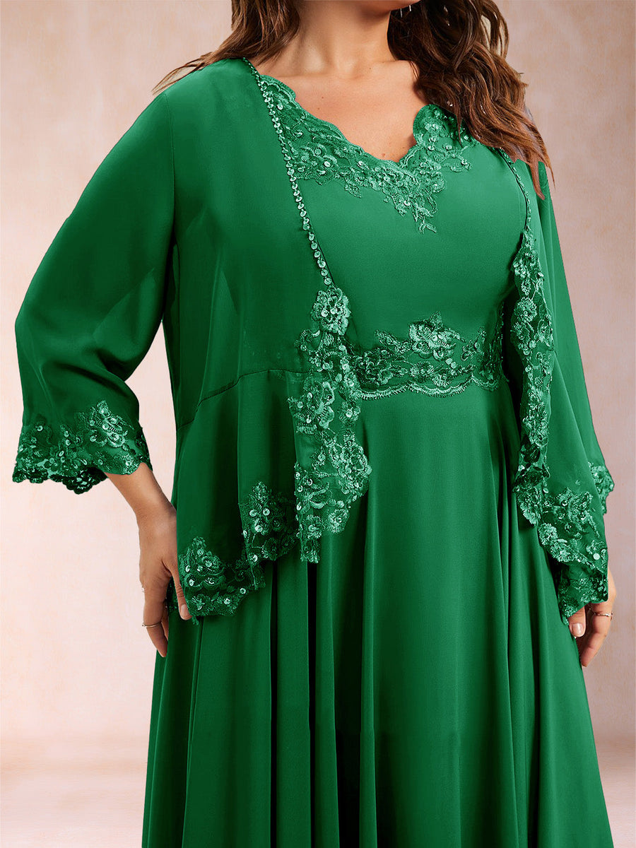 Chiffon 3/4 Sleeves Mother's Cardigan With Beading Appliques Lace