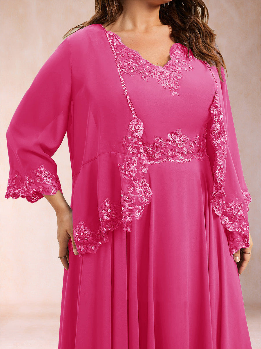 Chiffon 3/4 Sleeves Mother's Cardigan With Beading Appliques Lace