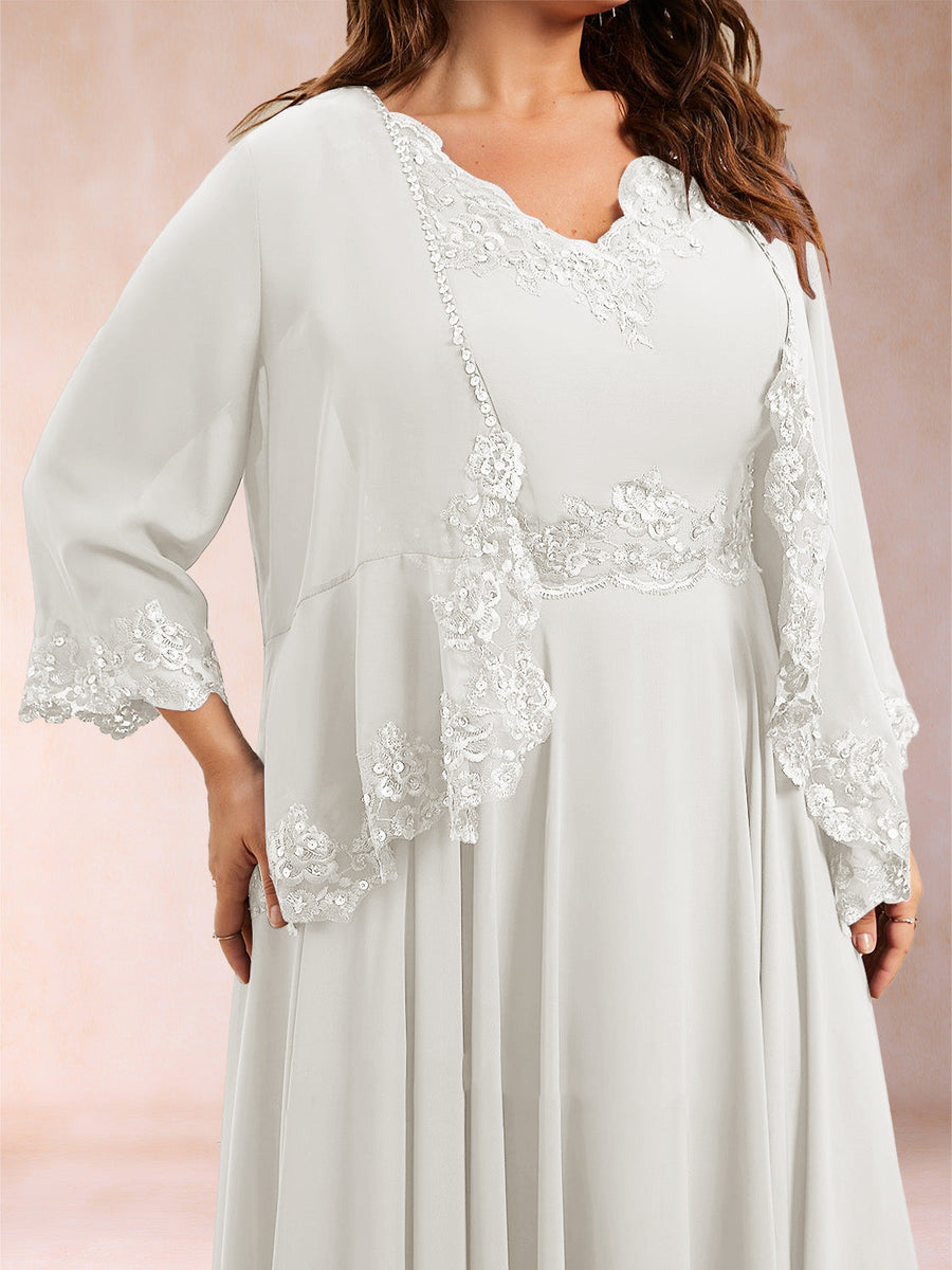 Chiffon 3/4 Sleeves Mother's Cardigan With Beading Appliques Lace