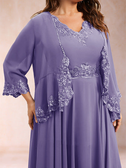Chiffon 3/4 Sleeves Mother's Cardigan With Beading Appliques Lace