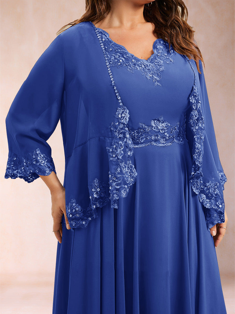 Chiffon 3/4 Sleeves Mother's Cardigan With Beading Appliques Lace