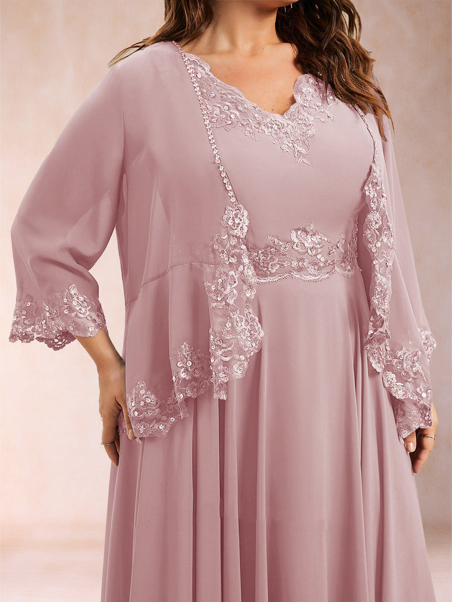 Chiffon 3/4 Sleeves Mother's Cardigan With Beading Appliques Lace