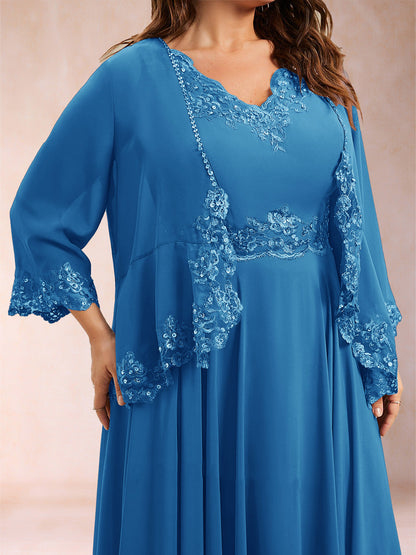 Chiffon 3/4 Sleeves Mother's Cardigan With Beading Appliques Lace