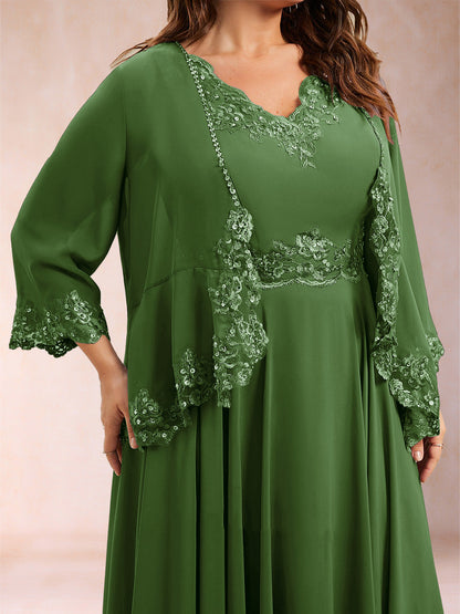 Chiffon 3/4 Sleeves Mother's Cardigan With Beading Appliques Lace