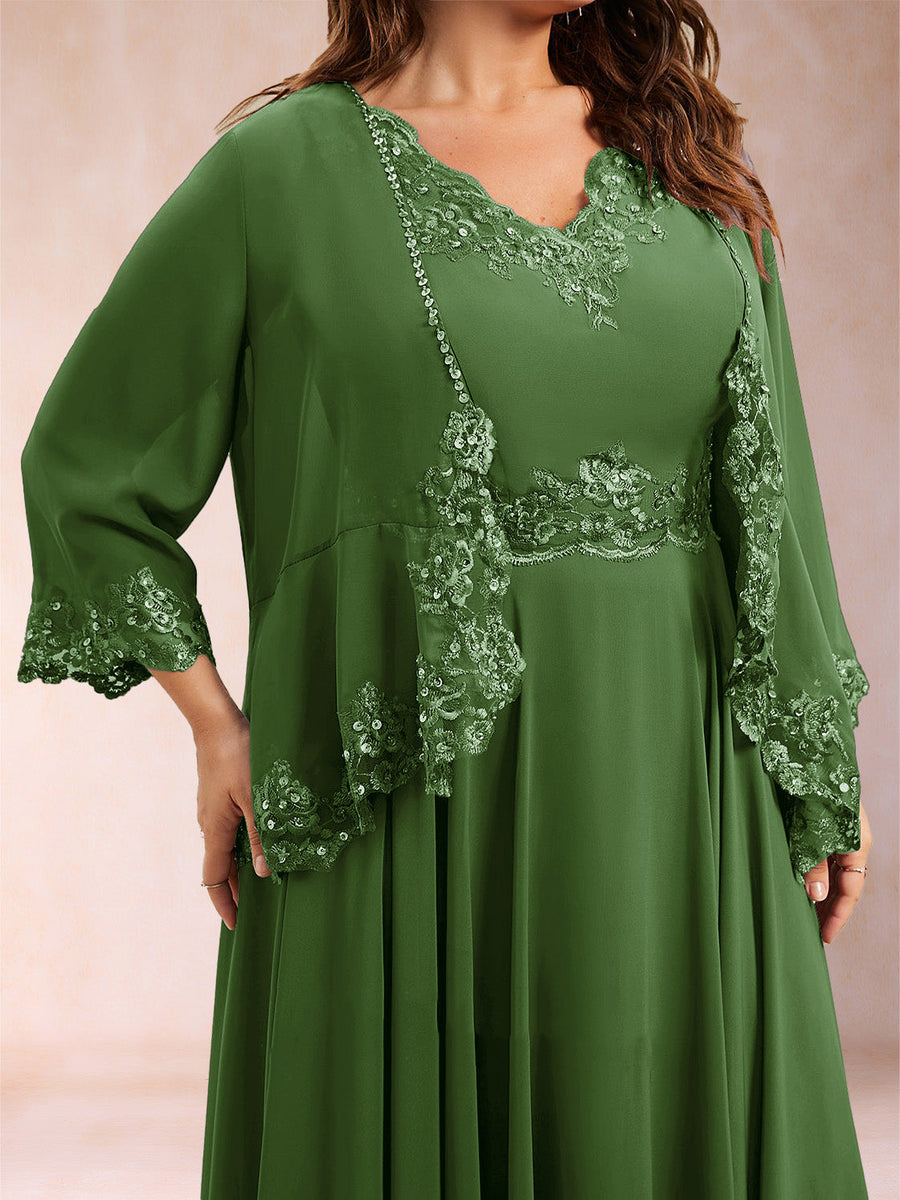 Chiffon 3/4 Sleeves Mother's Cardigan With Beading Appliques Lace