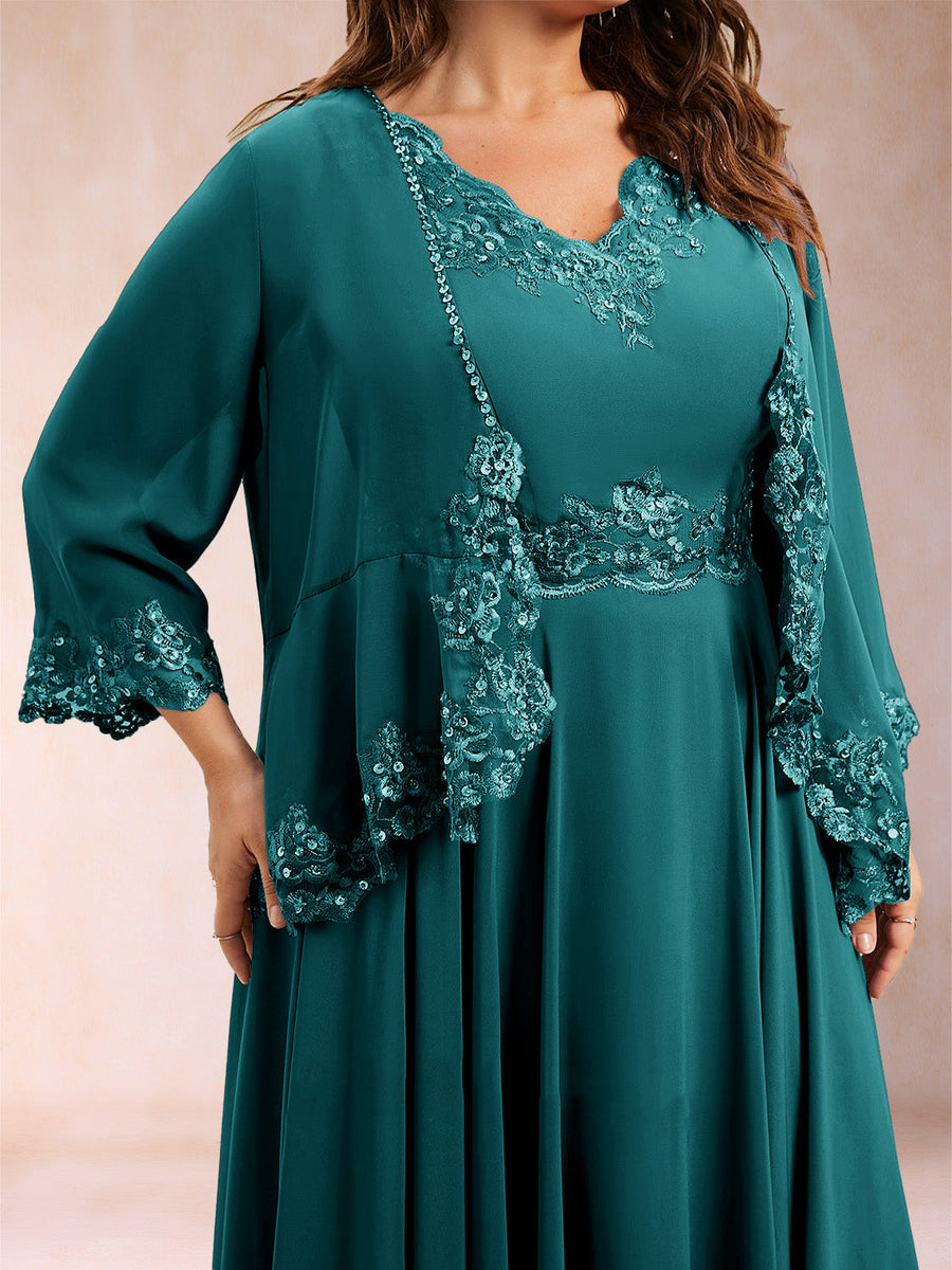 Chiffon 3/4 Sleeves Mother's Cardigan With Beading Appliques Lace