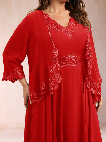 Chiffon 3/4 Sleeves Mother's Cardigan With Beading Appliques Lace