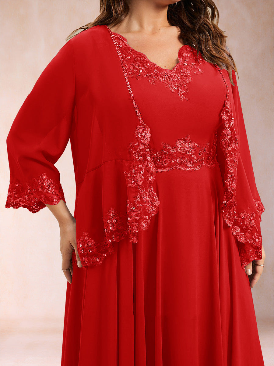Chiffon 3/4 Sleeves Mother's Cardigan With Beading Appliques Lace