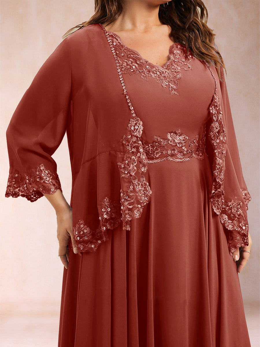Chiffon 3/4 Sleeves Mother's Cardigan With Beading Appliques Lace
