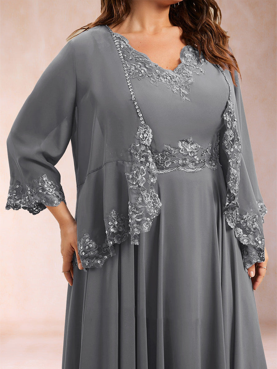Chiffon 3/4 Sleeves Mother's Cardigan With Beading Appliques Lace