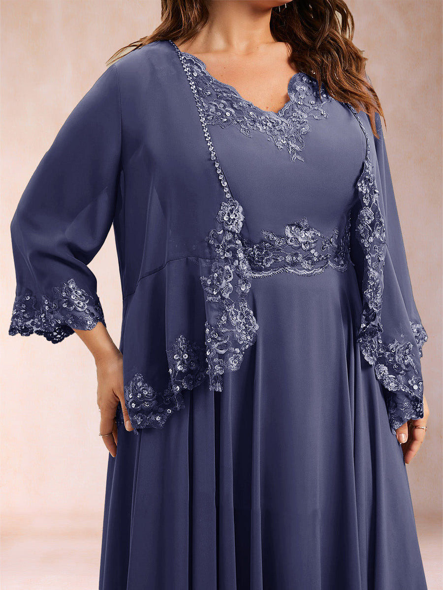 Chiffon 3/4 Sleeves Mother's Cardigan With Beading Appliques Lace