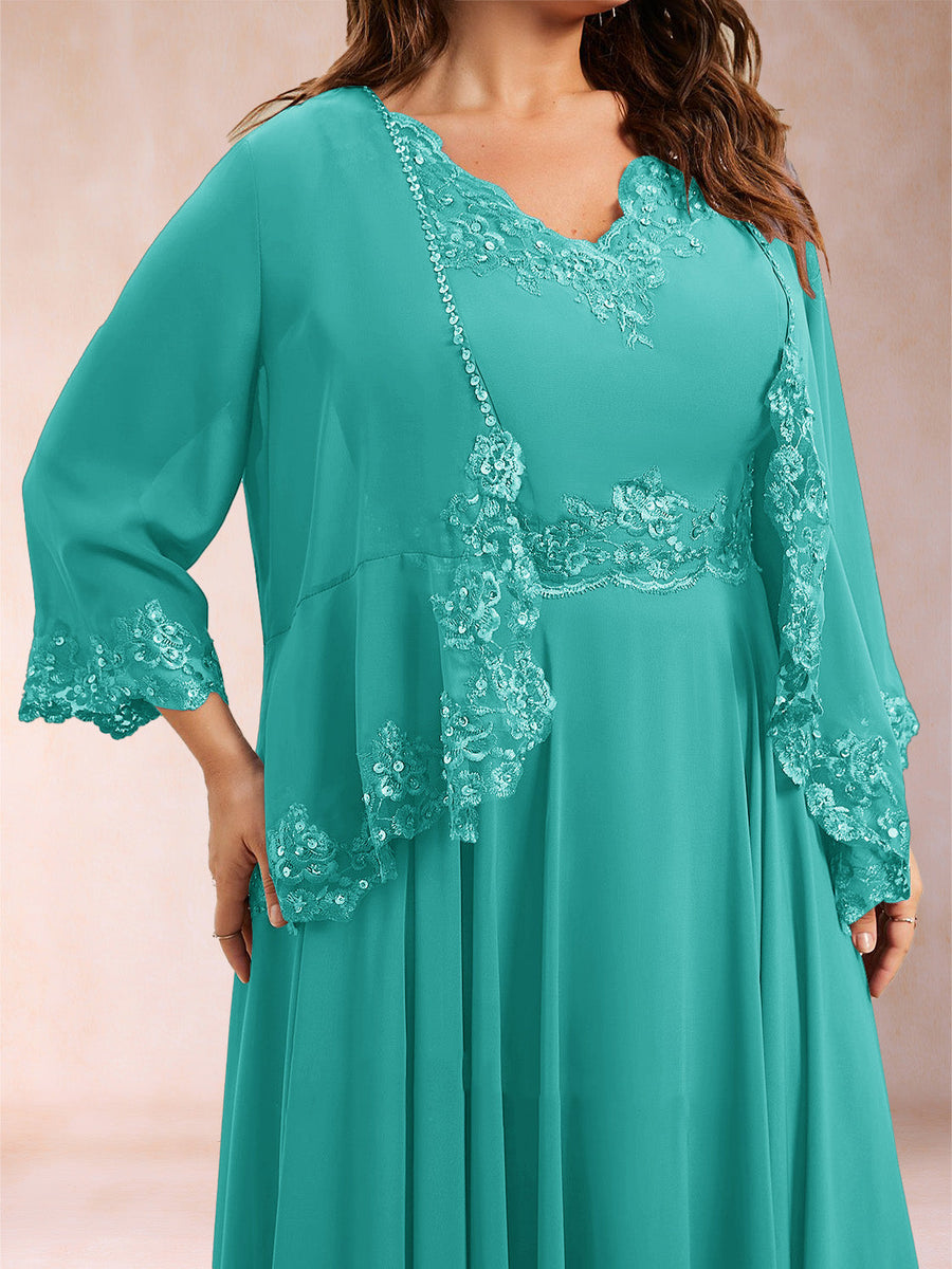 Chiffon 3/4 Sleeves Mother's Cardigan With Beading Appliques Lace