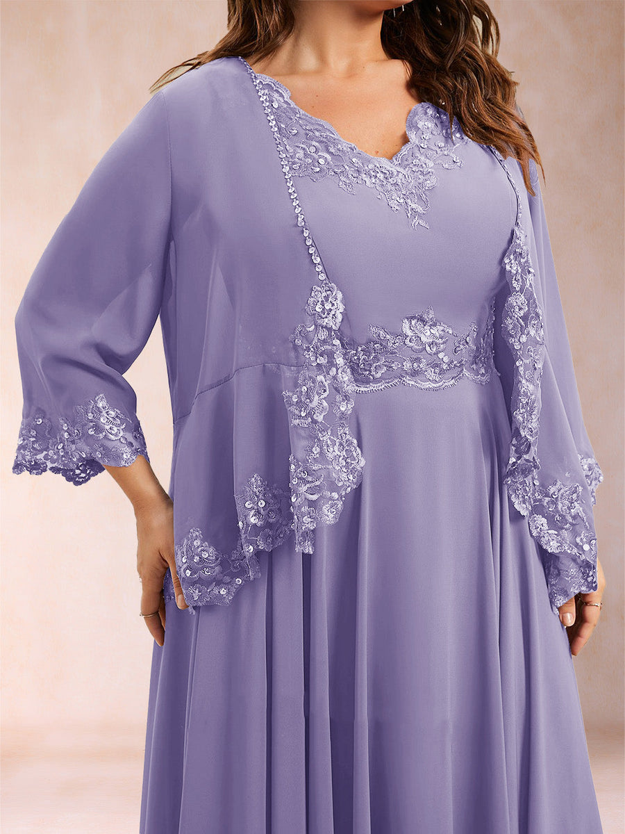 Chiffon 3/4 Sleeves Mother's Cardigan With Beading Appliques Lace