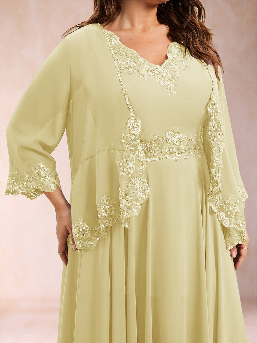 Chiffon 3/4 Sleeves Mother's Cardigan With Beading Appliques Lace