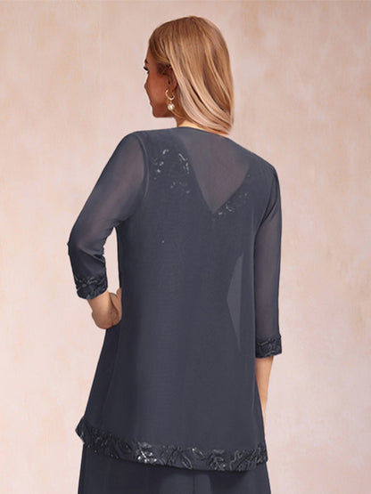 Chiffon 3/4 Sleeves Mother's Jacket With Sequins