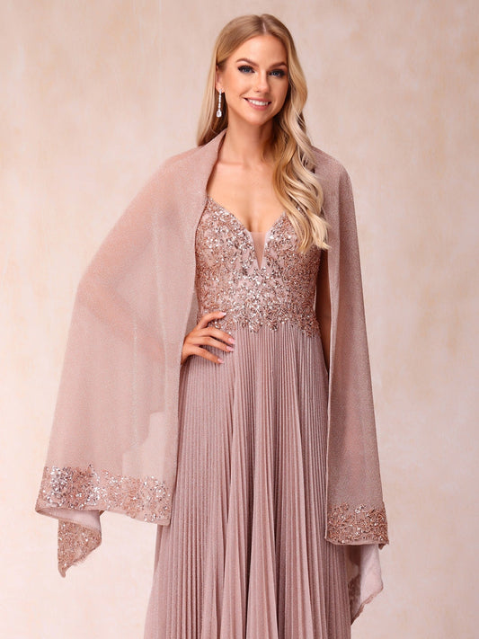 Long Chiffon Mother's Wrap With Beading Appliques