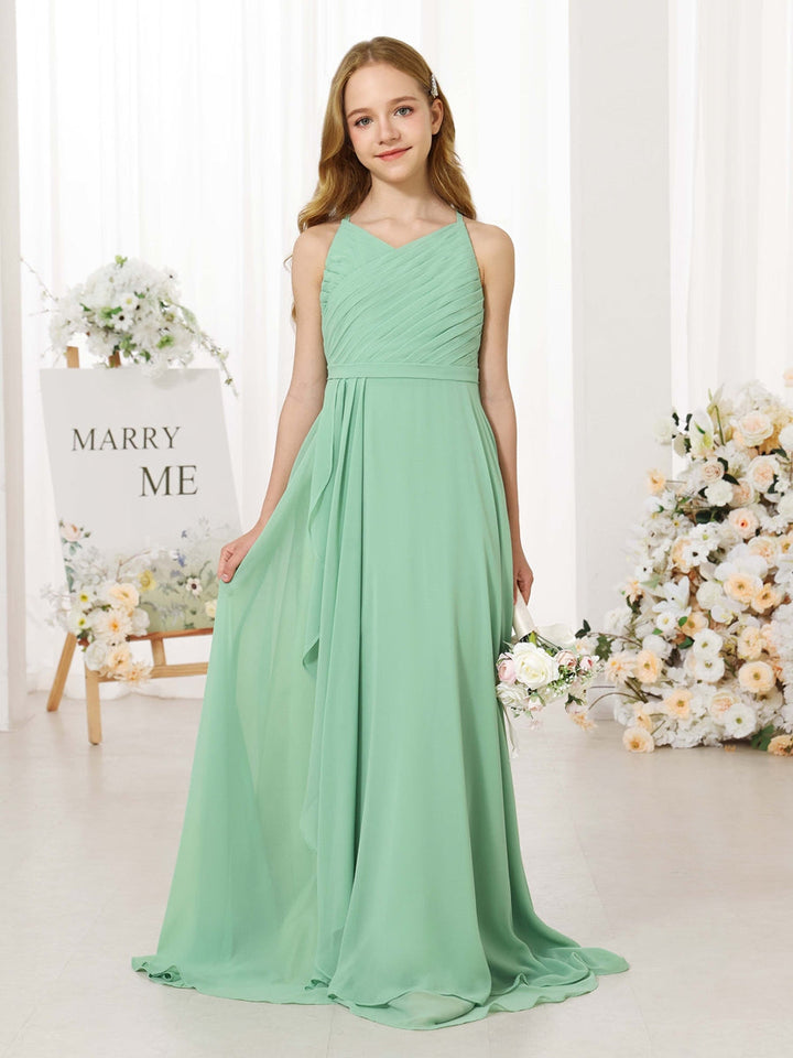 Sleeveless Floor-length Junior Bridesmaid Dresses Black