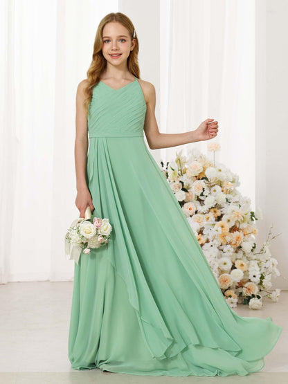 A-Line/Princess Chiffon Sleeveless Scoop Neck Floor-Length Junior Bridesmaid Dresses