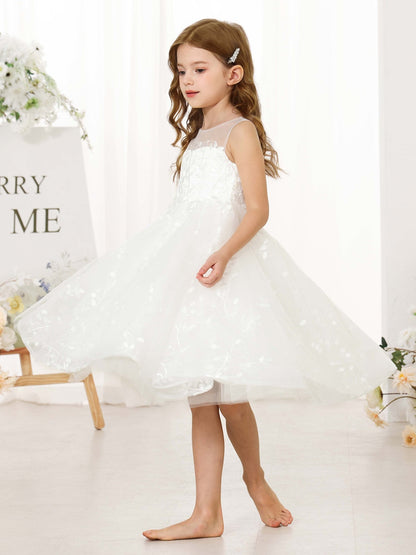 A-Line/Princess Lace Sleeveless Scoop Neck Flower Girl Dresses