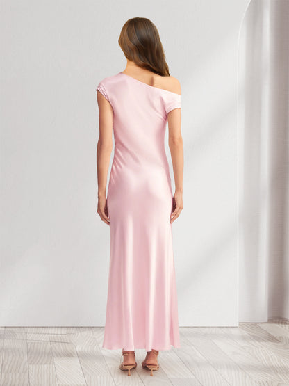 Sheath/Cloumn One-Shoulder Satin Ruched Ankle-Length Bridesmaid Dresses