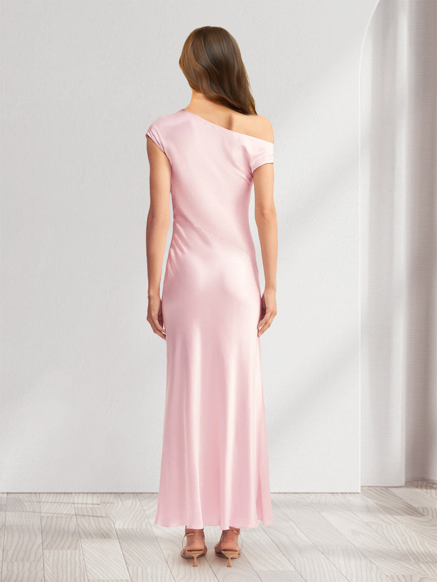Sheath/Cloumn One-Shoulder Satin Ruched Ankle-Length Bridesmaid Dresses