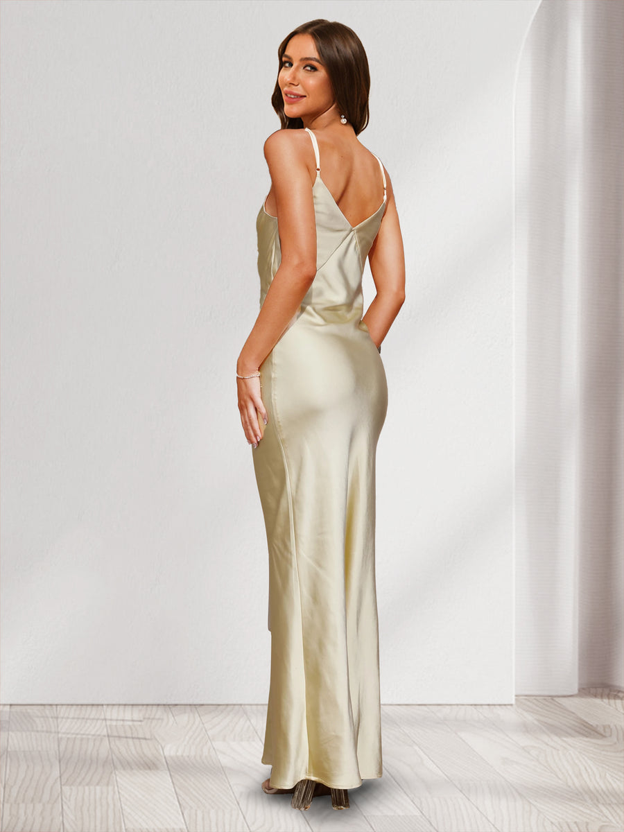 Trumpet/Mermaid Spaghetti Straps Satin Floor-Length Bridesmaid Dresses