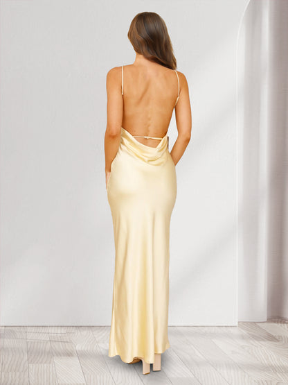Sheath/Cloumn Boat Neck Satin Ankle-Length Backless Bridesmaid Dresses