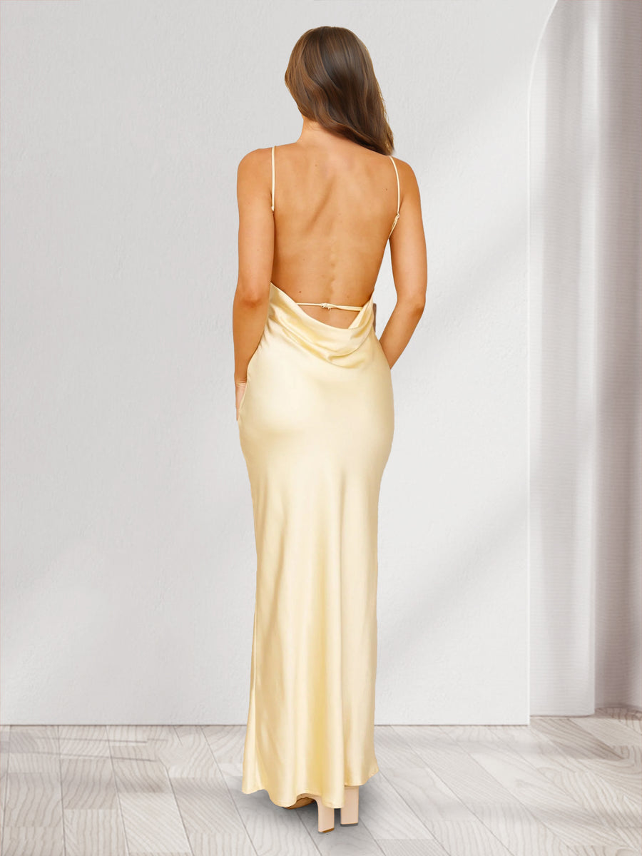 Sheath/Cloumn Boat Neck Satin Ankle-Length Backless Bridesmaid Dresses