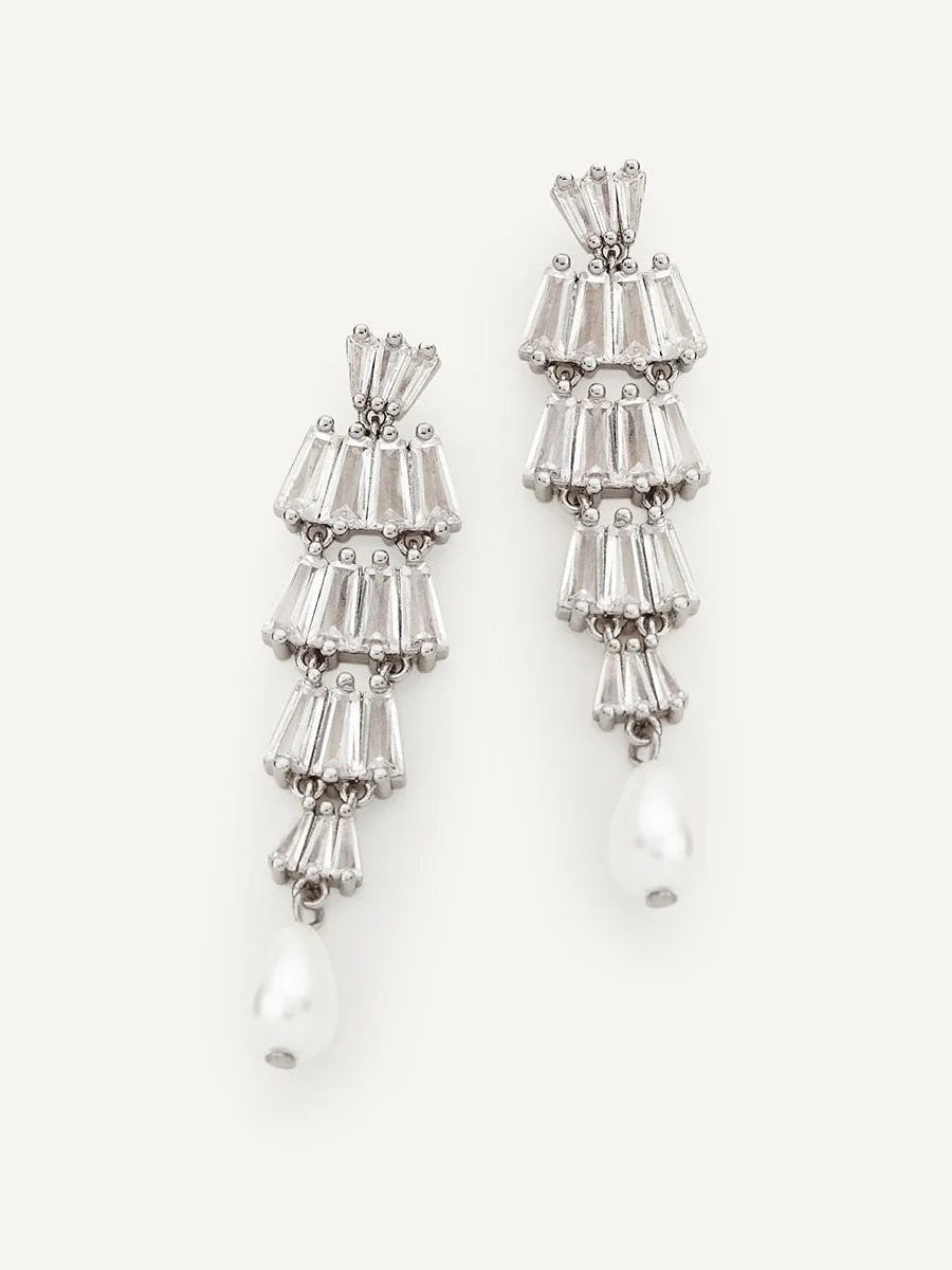 Stylish Women's Rhinestones Pearl Dangle Earring