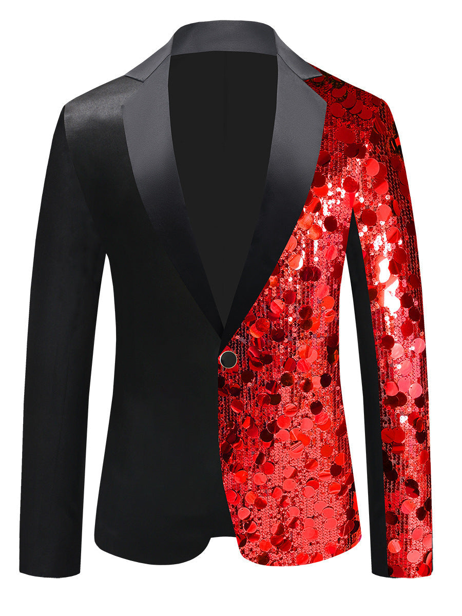 Tailored Fit Notched Lapel Single Breasted One-Button Men's Party Jacket with Sequins